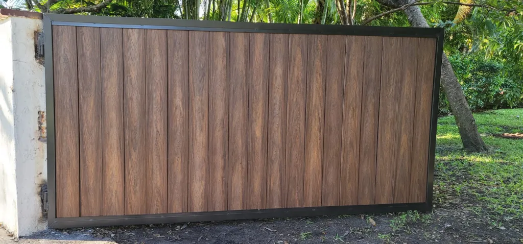 Wood-look composite sliding driveway gate