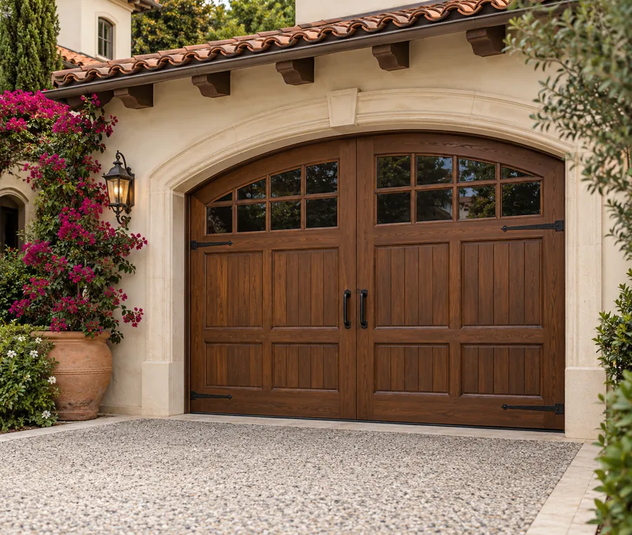Carriage-style wood garage door
